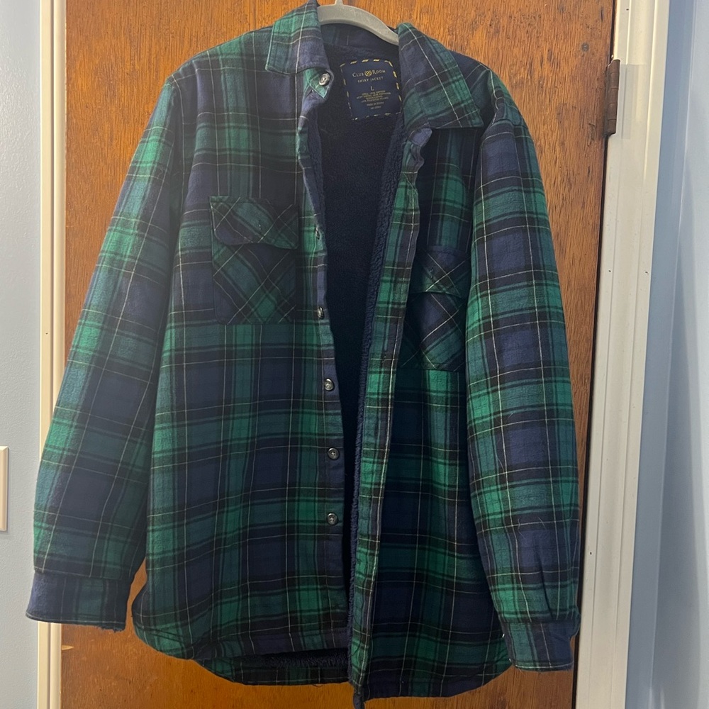 Club Room Men's Green and Blue Flannel Plaid Jacket